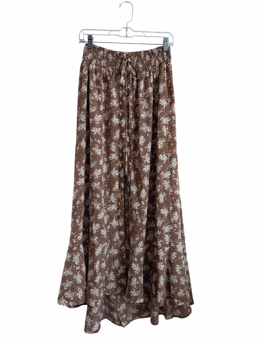 Promesa Brown Floral Boho Maxi Skirt with Drawstring Waist Size Small